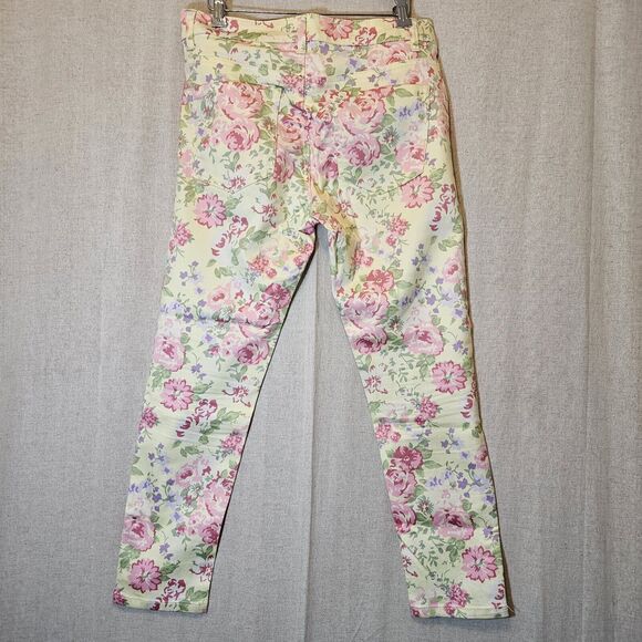 Liverpool Jeans Lemon Creme Yellow Floral Slim Fit Ankle Length Size 10 - Picture 5 of 10